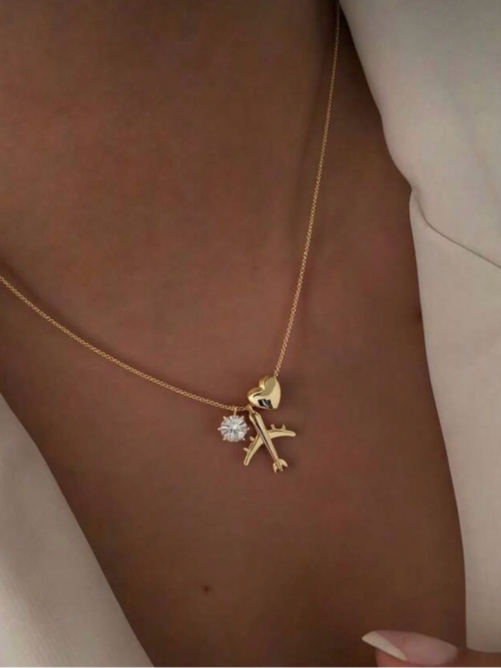 Gold Plane Pendant Necklace A1913